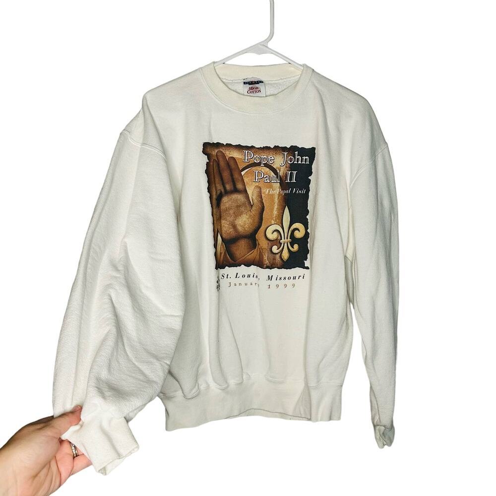 Vintage 1999 Jerzees Pope John Paul II St. Louis Crew Neck Sweatshirt Size L - Picture 2 of 7